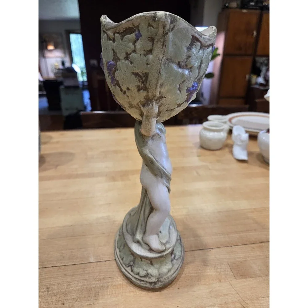 Vintage Texas Ware Ceramic Putty Cherub Grape Pedestal Urn Planter